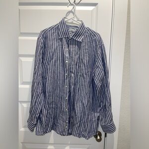 Nerosfumato 100% Linen men long sleeves striped Shirt XL